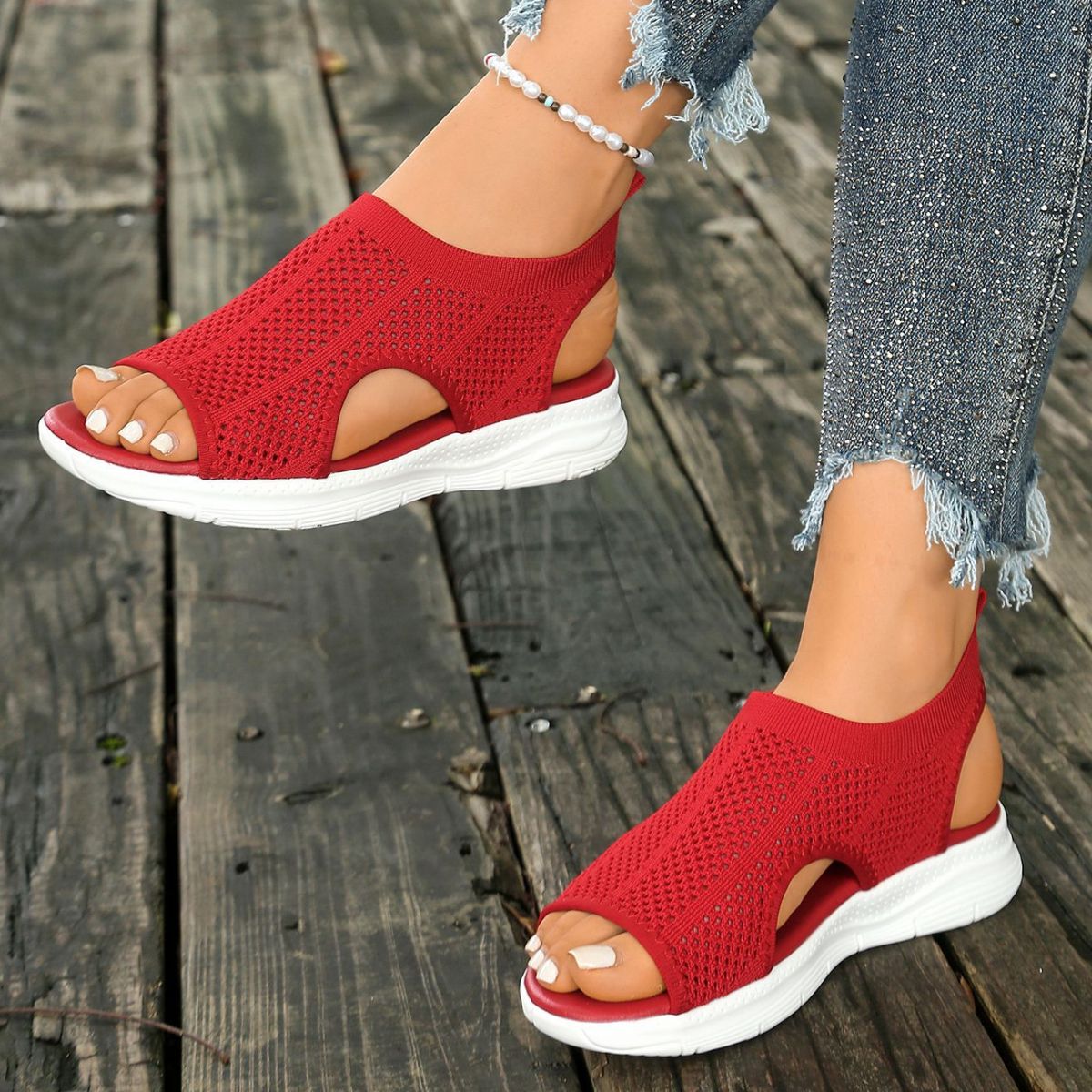Women's Breathable Mesh Open Toe Sandals | Mid Heel Dress Sandals