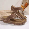 Women's Toe Post Wedge Sandals – Low Heel PU Leather Flip Flop Style