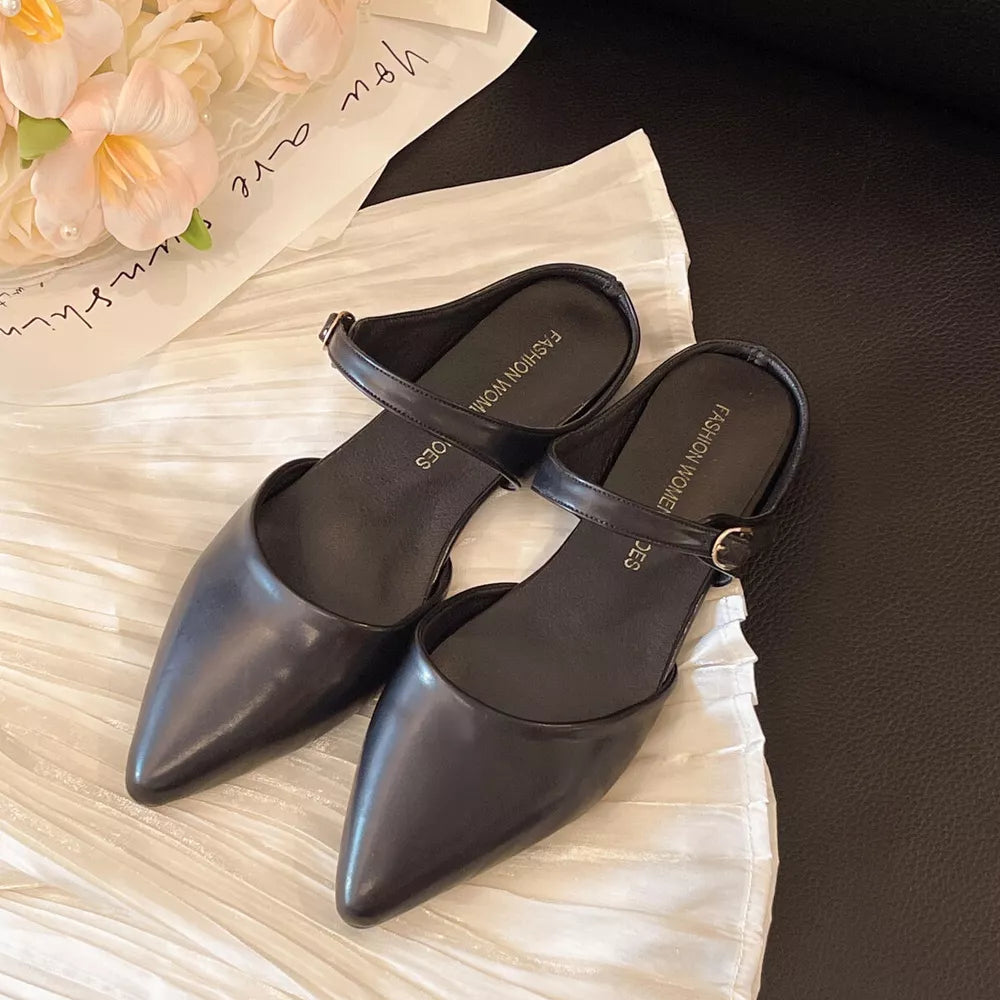 Women's Pointed Toe Flat Sandals – Sleek Minimalist PU Leather