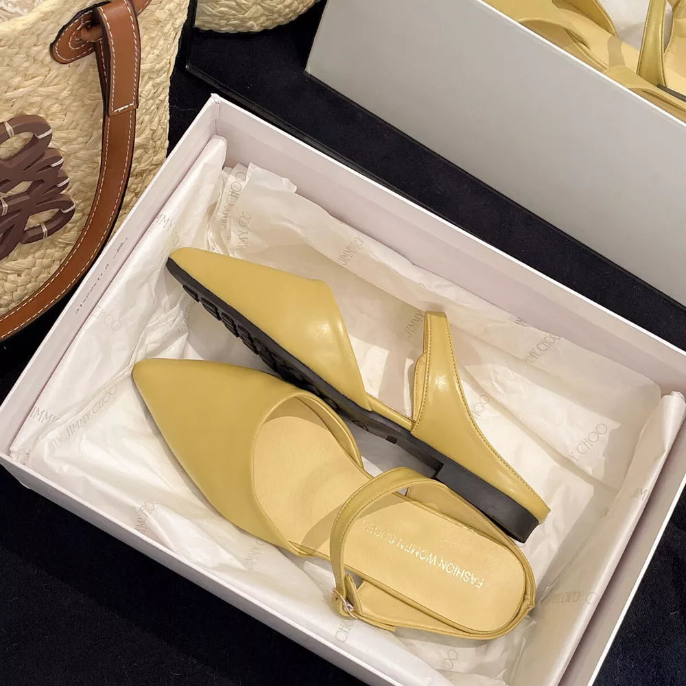 Women's Pointed Toe Flat Sandals – Sleek Minimalist PU Leather