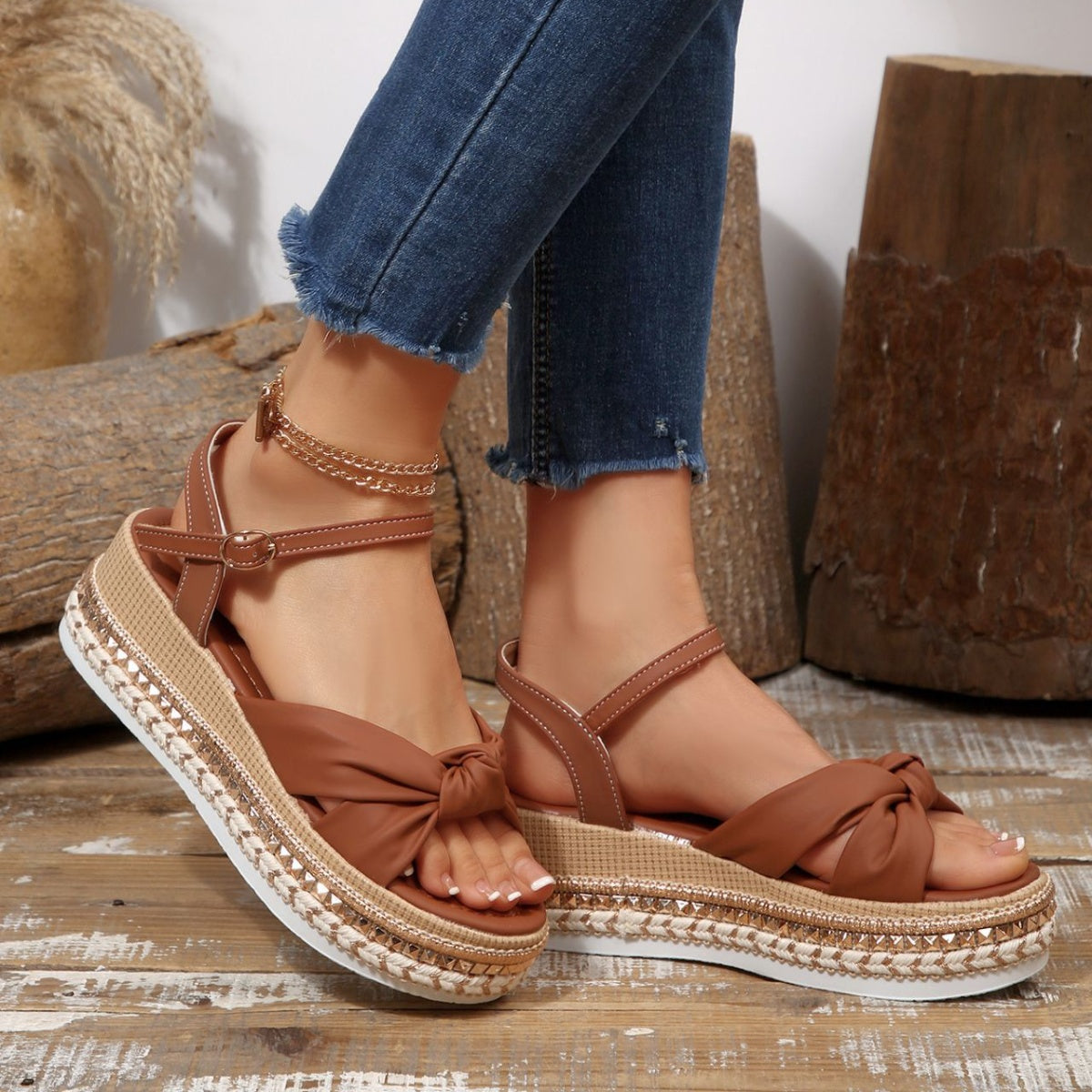 Women’s Bow Knot Platform Wedge Sandals – High Heel PU Leather Shoes | 5 Colours