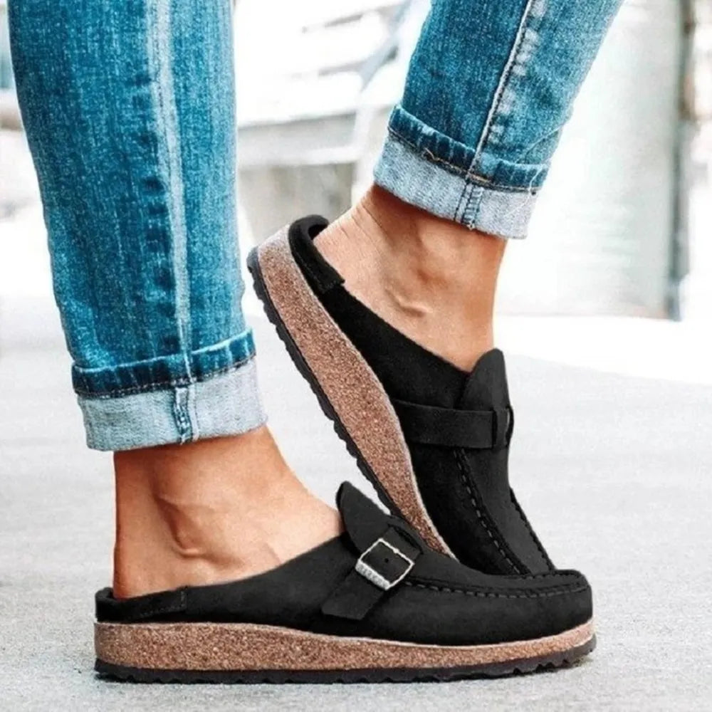 Women's Round Toe Low Heel Buckle Loafers | PU Leather Casual Shoes