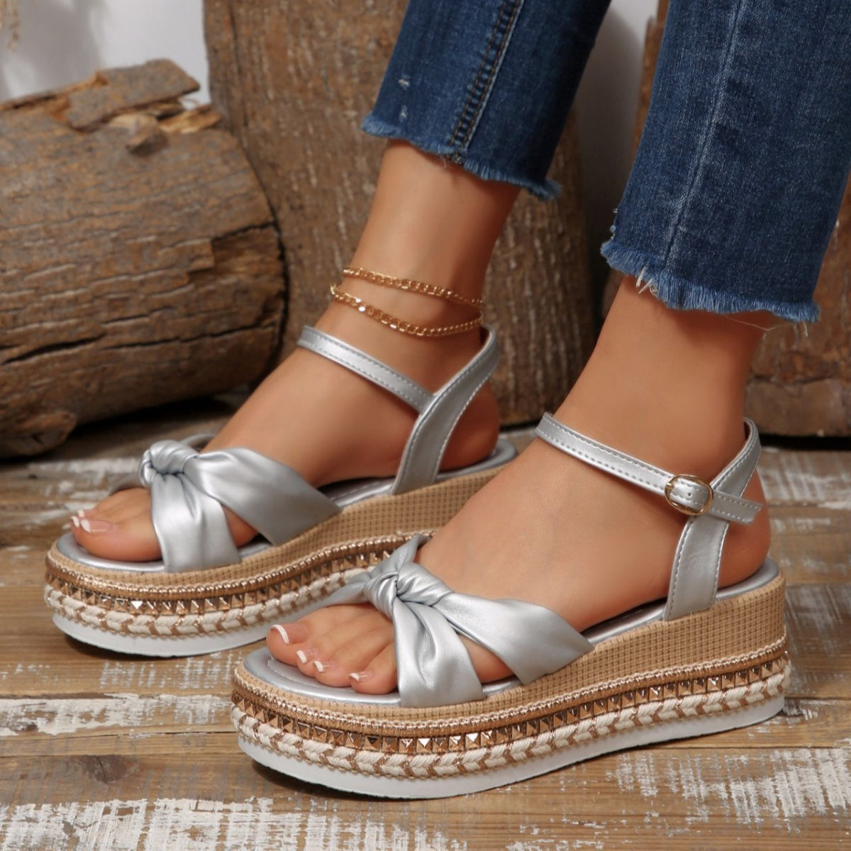 Women’s Bow Knot Platform Wedge Sandals – High Heel PU Leather Shoes | 5 Colours