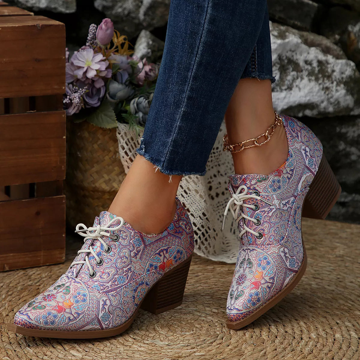 Women's Point Toe Block Heel Ankle Boots – PU Leather Mid Heel