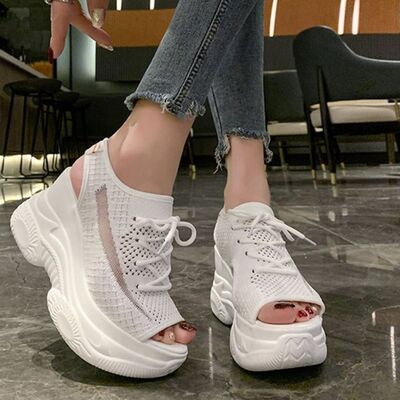 Women's Lace-Up Platform Sandals – Low Heel PU Leather